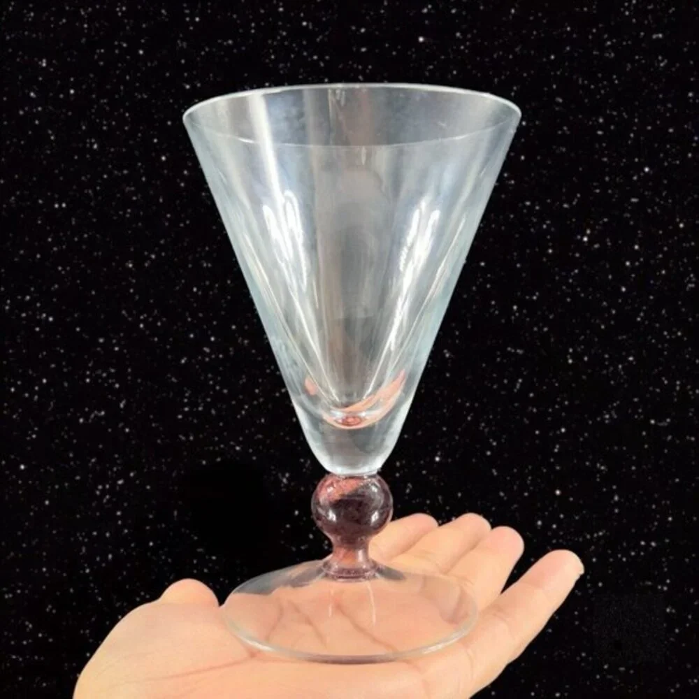 Martini Cosmo Cocktail Glass Bubble Ball Stem Purple Base  Barware Set 3 Glasses